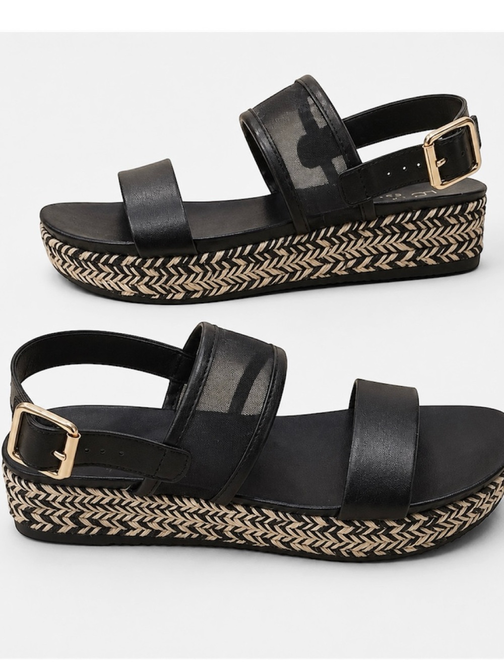 LC Lauren Conrad Black Platform Sandals with Braided Trim - Picture 4 of 14
